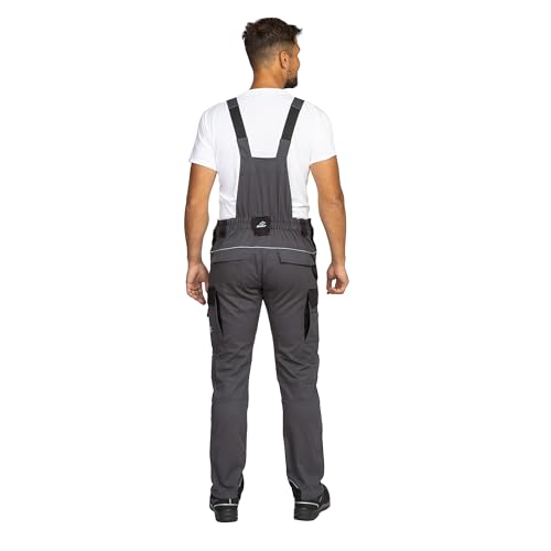BWOLF Daytona Latzhose Herren Arbeitsoverall Stretch – 97% Baumwolle 3% Elasthan, mit Oxford 600D Verstärkung, Re-Flect Reflektoren, Multifunktionstaschen (Grau, S) – Bild 4