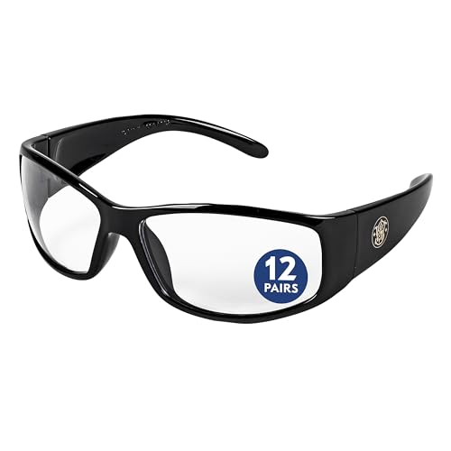 Smith & Wesson® Elite™ Safety Glasses (21302), with Anti-Fog Coating, Clear Lenses, Black Frame, Unisex for Men and Women (Qty 12)