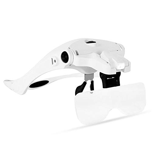 Lighted Head Magnifier Glasses Magnifying Headset with Led Light Headband Loupe Visor Hands-Free for Close Work,Reading Eyelash Hobby Crafts Sewing