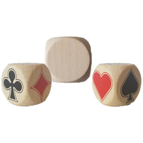 Wilson Jeux - Lot De 6 Dés D'Atout en Bois D'Erable - 4 Faces Atouts Et 2 Faces Vierges sur Chaque Dé - Taille des Dés 3 cm