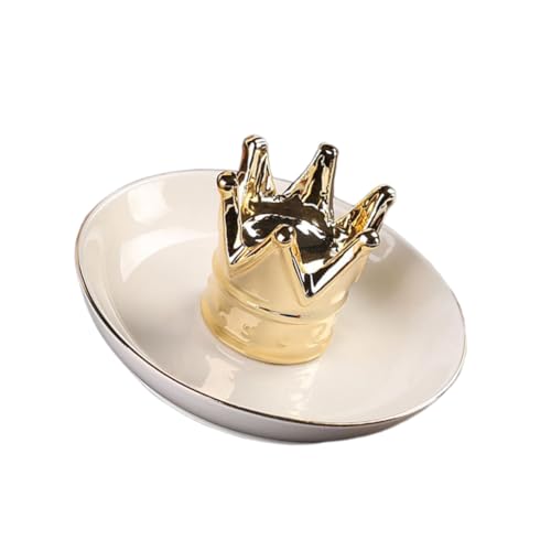 UPKOCH Plat Bijoux Céramique Couronne Élégant Coupelle Rangement Bijoux pour Femmes Organisateur Anneaux Bagues Décoratif pour Dressing