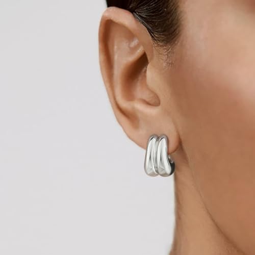 Gold Hoop Earrings for Women Girls 18K Gold Plated Chunky Hoop Earrings Statement Lightweight Thick Trendy Small Gold Open Hoops Fashion Jewelry Gifts3