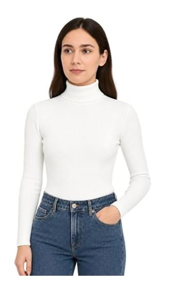 Image of Women Ribbed High Neck Full Sleeve Pullover Sweater|Solid Stretchable Slim Fit Winter Wear Top for Casual & Office Use