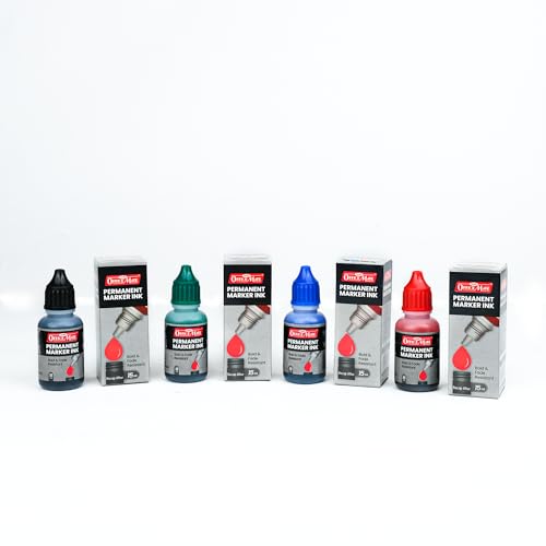 Image of Soni Officemate Permanent Marker Ink -15ml | Pack of 4 (Mix)|Black, Blue, Red & Green | Quick-Dry, Smudge-Free, Long-Lasting | Eco-Friendly