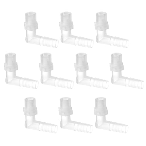 PATIKIL 10pcs Conector de Manguera, Codo en L de 6mm Rosca G a 10mm Púa Adaptador de Plástico Espiga Conexión para Tubería para Acuario Aire Agua Combustible Aceite Tubo, Translúcida
