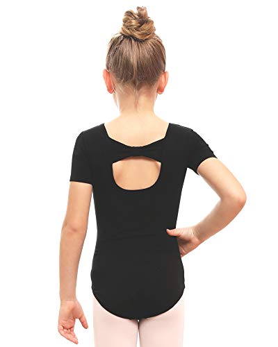 Stelle Girls Bow Back Short Sleeve Leotard for Dance, Gymnastics and Ballet (Black, 110)