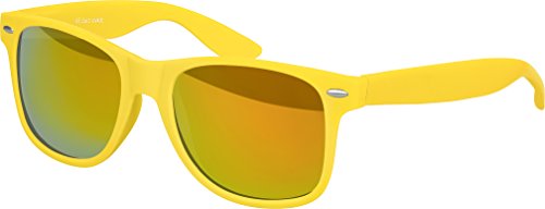 Balinco haute qualité Nerd Lunettes De Soleil mat Gomme Rétro Vintage Unisexe Lunettes avec Charnière à ressort - 101 plusieurs couleurs/Modèles au choix - Jaune - Rouge/Orange effet miroir