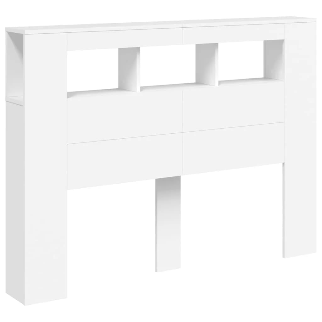 vidaXL Cabecero con LED, Cabecera con Almacenaje, Cabezal de Cama, Cabecero para Dormitorio, Madera de Ingeniería Blanco 140x18,5x103,5 cm