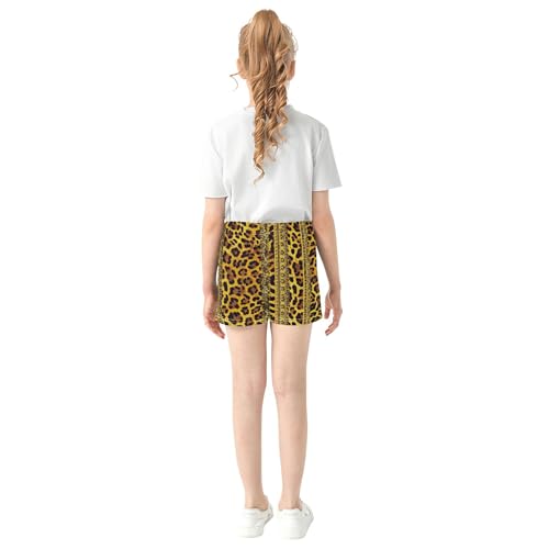 Leopard Print Girls Athletic Lounge Shorts with Gold Border Cute Summer Pajama Sleep Shorts for Teens Kids, X-Small3