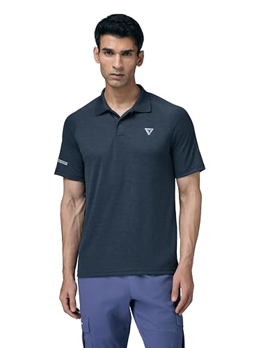 Image of TECHNOSPORT Men's 100% Polyester Slim Fit Self-Design Half Sleeve Polo T-Shirt with Double Cool, SPF50+ Properties for Gym, Workout 7 Regular Use