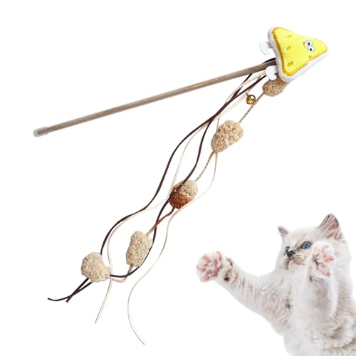 猫の杖のおもちゃ - フェザースタイルのプレイロッド、魅力的なティーザーポール、ジングルベルオーナメント、スパークリングリボンストリング|遊び心のある屋内の屋外猫のためのアクティブなペットワンドジャンプ狩りのエクササイズゲームを走らせる