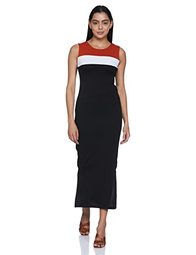 Image of Amazon Brand - Symbol Women's Crepe Bodycon One Piece Maxi Length Dress (with Color Block)
