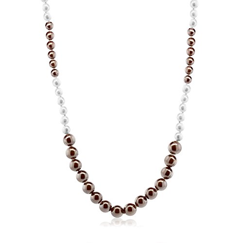 Gem Stone King 44 Inch Classic Handmade White and Brown 10MM to 12MM Shell Pearl Long Necklace for Women