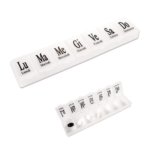 Portapillole Settimanale in ITALIANO a 7 Scomparti 7 Giorni Portapastiglie Giornaliero Organizer Medicine Porta Pastiglie Pillole Medicinali