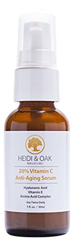 Heidi & Oak Natural Labs - Vitamin C Anti-Aging Serum 20% - 1 Fl.Oz - 60 Day Supply - With Hyaluronic Acid + Vitamin E +
