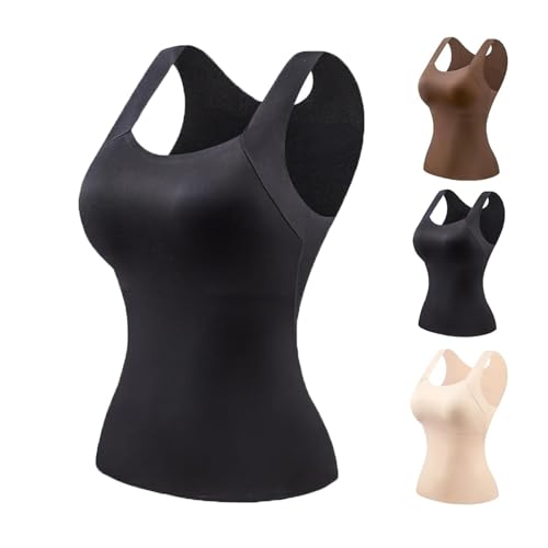 Camiseta sin mangas con sujetador incorporado y escote en U de Shamfreshen, camiseta sin mangas de Shamfreshen, ropa moldeadora de control de abdomen de alto soporte for mujer(Black,L)