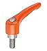 Kipp 06461-5A62X60 Zinc Adjustable Handle with 5/8-11" External Thread, Modern Design Style, Stainless Steel Components, Inch, Orange Powder-Coated Finish, Size 5, 60 mm Screw Length