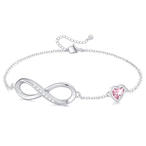 FUNEIA Bracelet Femme Argent 925 Infini Coeur Bracelet Réglable d’amour Femme Bracelets Cadeau Noël Infinity Heart Bracelets Silver Fille Anniversaire...