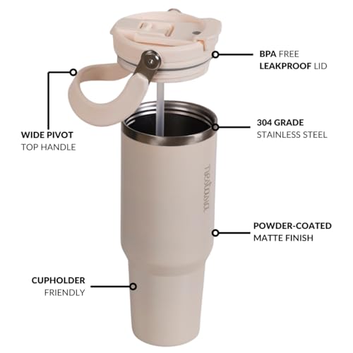 Image of Nestasia PickSip40 Tumbler with Straw & Top Handle 1.2L | Insulated Stainless Steel Sipper Water Bottle for Adults with Dual Flip Opening Sip-Swig Leakproof Lid for Office & Gym (Vanilla Oatmilk)