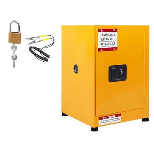 Aptliton COSHH Cabinet 50x49.5x54.5cm Flammable Storage Cabinet Yellow Hazardous Substance Storage Cupboard Adjustable Shelf & Sump Fireproof Steel Safety Cabinet for Lab Workshop Paint & Petrol