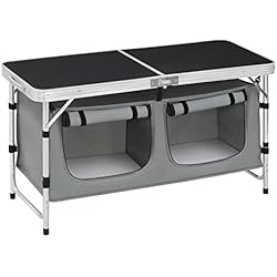 WOLTU Mesa de Camping Cocina de Acampada Málaga Mesa Plegable Mesa de Acampada Aluminio, Mesa de Picnic Altura Ajustable 120x47x62/69.5 cm, CPT8139szg