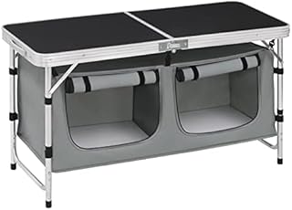 WOLTU Folding Camping Cupboard Kitchen, Height Adjustable Aluminum Camping Table with Storage, Lightweight Picnic Table with Carry Bag for Outdoor Patio BBQ Party, Black + Grey, CPT8139szg