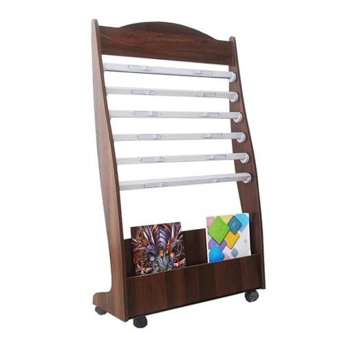 Revistero de madera vertical con poleas para evitar desorden 2