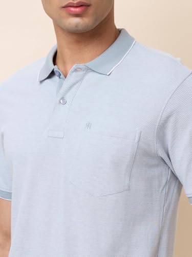 Image of Raymond Men Modern Fit Solid Pattern Pure Cotton Polo Neck Half Sleeve Casual T-Shirt