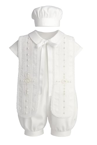 White Baby Boy Baptism Christening Outfit, Baptismal Clothes Romper -Ropones de bautizo niño #3749 size 1