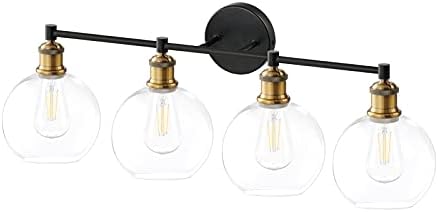Espird 4 Light Bathroom Vanity Light Fixtures Black/Bronze,Rustic Farmhouse Wall Sconce with Globe Glass Modern Industrial Brass Vanity lighting over Mirror for Bathroom,Vanity Table,Hallway(E26 Base)