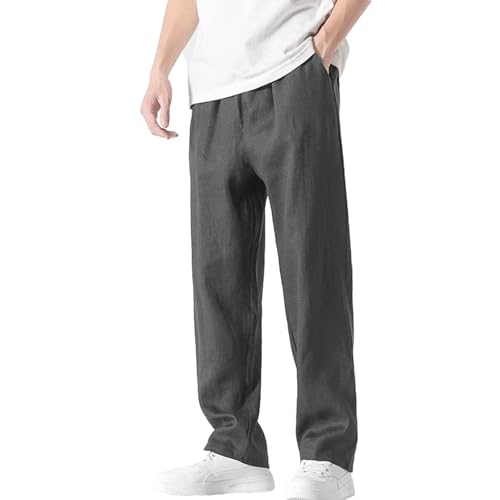 Mokaloha Mens Pants, Elastic Waist Pocket Trousers, Embroidered Logo Drawstring Loose, New Men's Casual Hemp Fabric