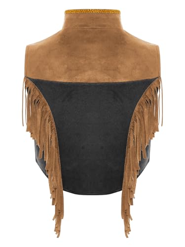 Sxiwei Kids Girls Halloween Dress Up Sleeveless Faux Suede Fringe Vest Tassels Cowgirl Outfits Solid Vest2