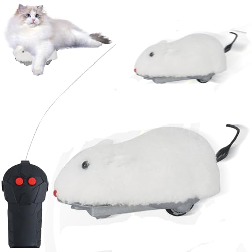 Nexoria Brinquedo elétrico para gatos, rato interativo para gatos, brinquedo para gatos, auto-emprego, USB, rato interativo, rato de jogo, rato telecomandado para gatos (branco)