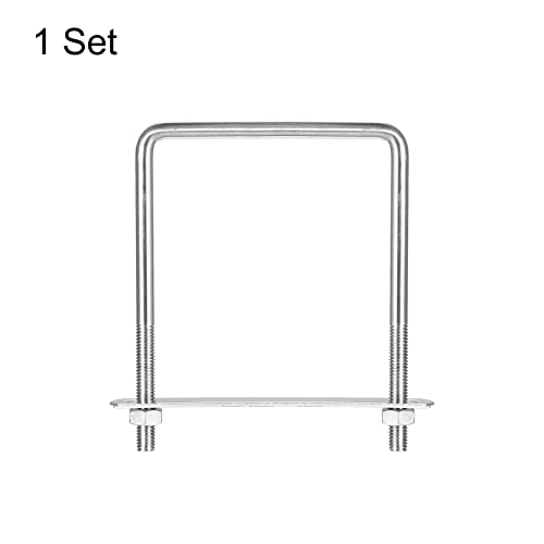Image of uxcell Square U-Bolts, 92mm(3.62 inch) Inner Width 130mm Length M8 304 Stainless Steel U Clamp Bolt with Nuts and Plates, for Boat Trailer