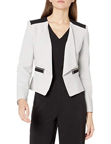 NINE WEST Women's Bi Stretch Kiss Front Jacket, Silver/Black, 4