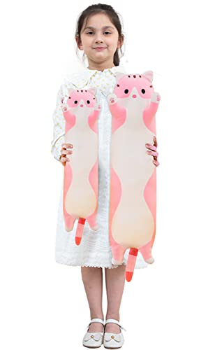 Image of Giant Cat Pillow Plush Cartoon Kitty Sleeping Hugging Pillow, Cuddly Soft Long Kitten Body Pillow Doll Cat Cushion Toy for Kids Girlfriend (Pink, 70cm /27.55inch)