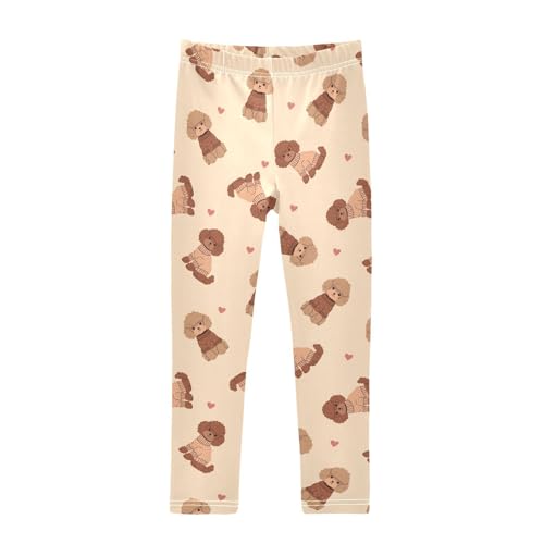 CaTaKu Girls Leggings Poodle Dog Brown Puppy Leggings for Girls Kids Athletic Workout Yoga Pants Size 4-10T