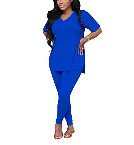 Adogirl Womens Split 2 Piece Set Tracksuits Outfits Sweatsuit Short Sleeve + Skinny Long Pants Casual #TOP20