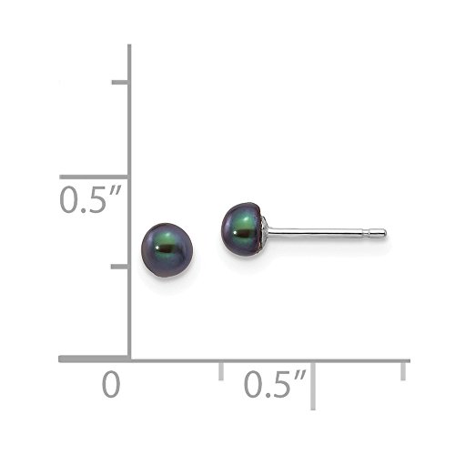 Solid 14k White Gold 3-4mm Black Button Freshwater Cultured Pearl Stud Post Earrings mm3