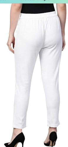 Women's Elastic Waist Cotton Pants, Straight Leg with Pockets3