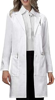 VOGRYE Professional Lab Coat for Women Long Sleeve, White, Unisex 2XL