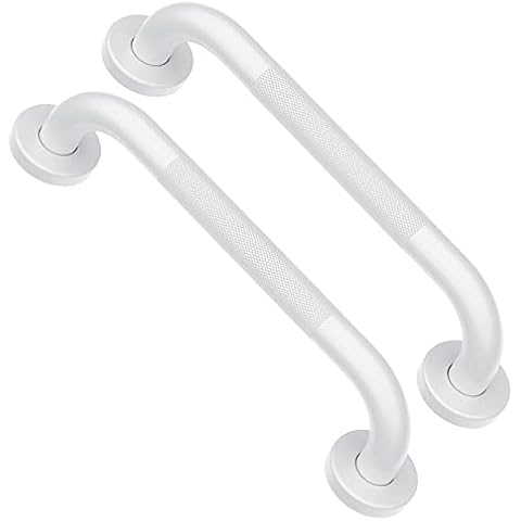 2 Pack 12 Inch Oil Rubbed White Shower Grab Bars w/Anti-Slip knurled Grip, iMomwee Stainless Steel Wall Mount Bathroom Safety Balance Handrail, Handicap Elderly Senior Assist Textured Grab Bar Handle Cover