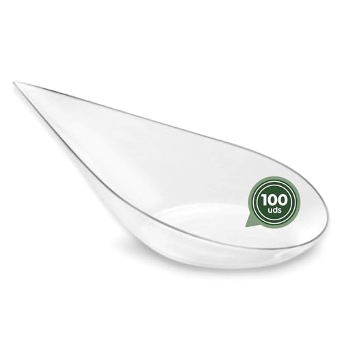 MAXI PRODUCTS - Cuchara Catering - Cuchara Catering Plástico Reciclable - Especial Catering, Eventos, Tapas, Degustación, Food Trucks - CATERING (Lágrima Transparente, 100 Unidades)