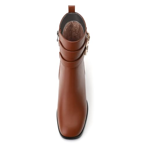 Womens Chunky High Heel Boots - Zip Up, Square Toe, Ankle Booties,Simple Classic Mid Heel Shoes for Women2.5in3