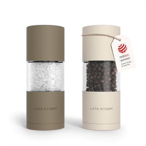 Image of LARS NYSOM Salt and Pepper Grinder Set, Manual Salt and Pepper Mills with Adjustable Ceramic Grinder, Design Spice Shaker Set (Brown /Beige)