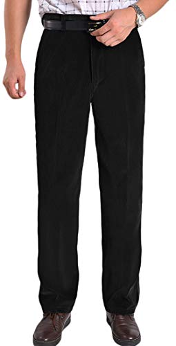 Youhan Men's Casual Corduroy Flat-Front Straight Dress Pants (34, Black)