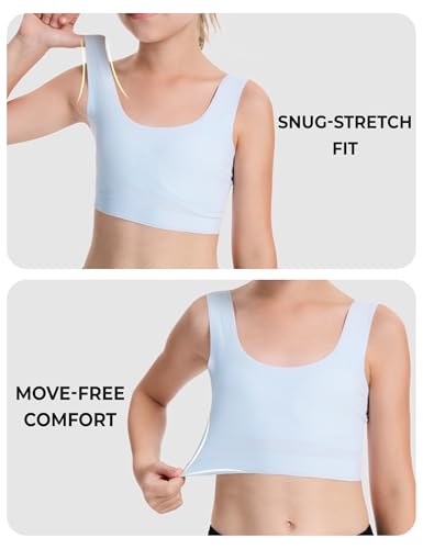BOOPH Girls Training Bras Kids Seamless Bra Longline Crop No Pads Underwear for Teen Girl Sports 9-14Y 4 Packs4