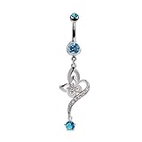 Mutreso Navel Ring Belly Button Curved Barbell Sapphire Flower Belly Ring Surgical Steel Piercing Jewelry