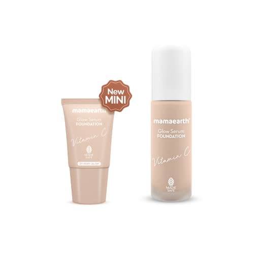 Image of Mamaearth Glow Serum Full Foundation Gel Mini Tube With Vitamin C & Turmeric For 12Hr Long Stay, 18ml - 01 Ivory Glow, 2X Instant Glow, Luminous Finish For All Skin Type