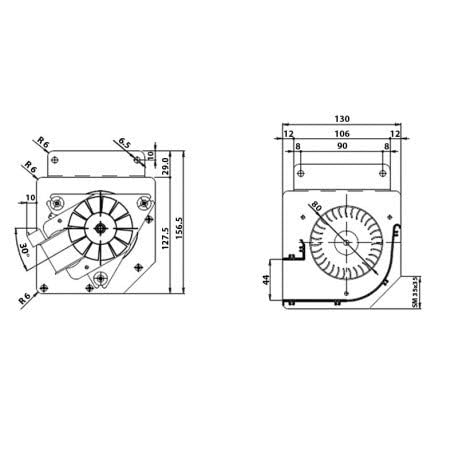 Ventola tangenziale, lunghezza totale: 390 mm, dimensioni bocchetta: 304x40 mm, per stufa a pellet CADEL, EDILKAMIN